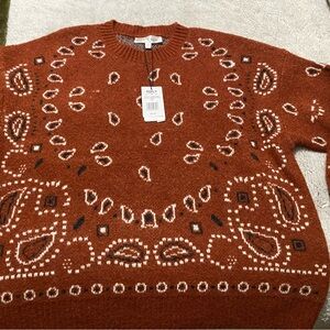 Chelsea & Theodore Rust Paisley Crew Neck Sweater